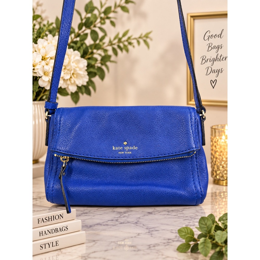 Kate Spade New York Cobalt Blue Pebbled Leather Crossbody Bag Gold Hardware